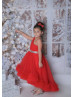 One Shoulder Red Tulle High Low Flower Girl Dress